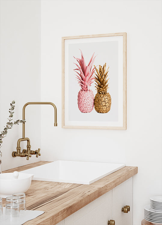 Gold and Pink Pineapple Duo Plakat - Posterbox.dk