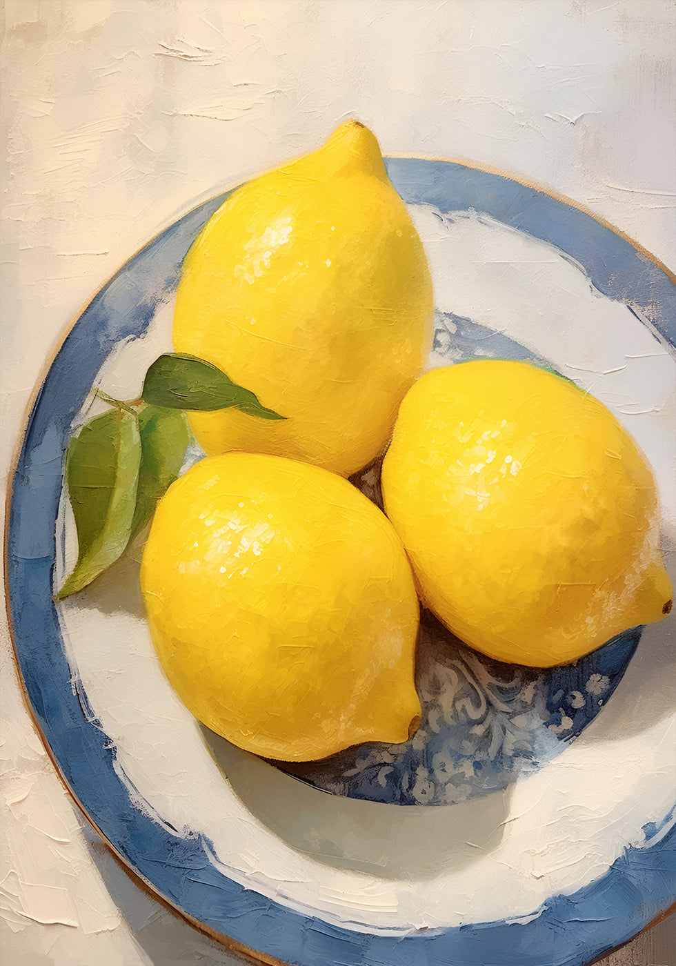 Lemon Still Life, Blue Rimmed Plate Plakat - Posterbox.dk