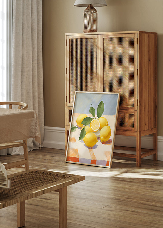 Lemons on Checkered Table, citrus fruit Plakat - Posterbox.dk
