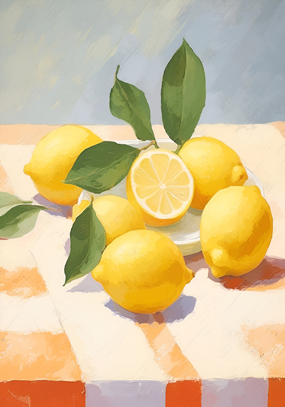 Lemons on Checkered Table, citrus fruit Plakat - Posterbox.dk