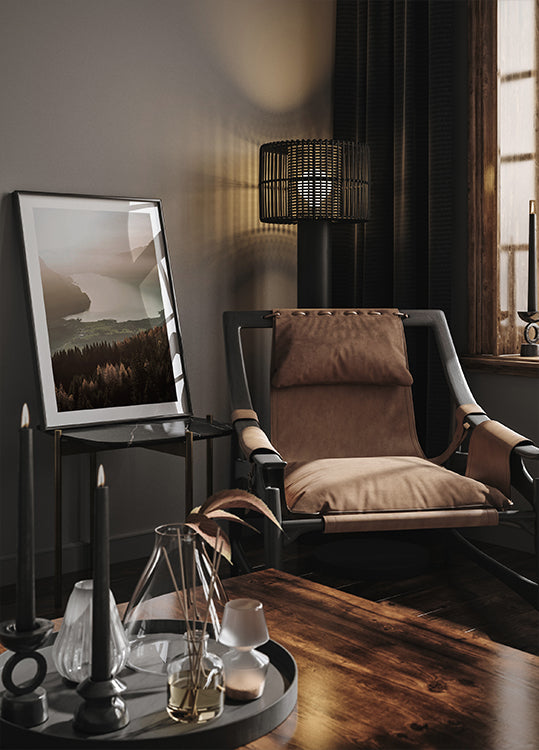 Misty Lake and Mountain View Plakat - Posterbox.dk