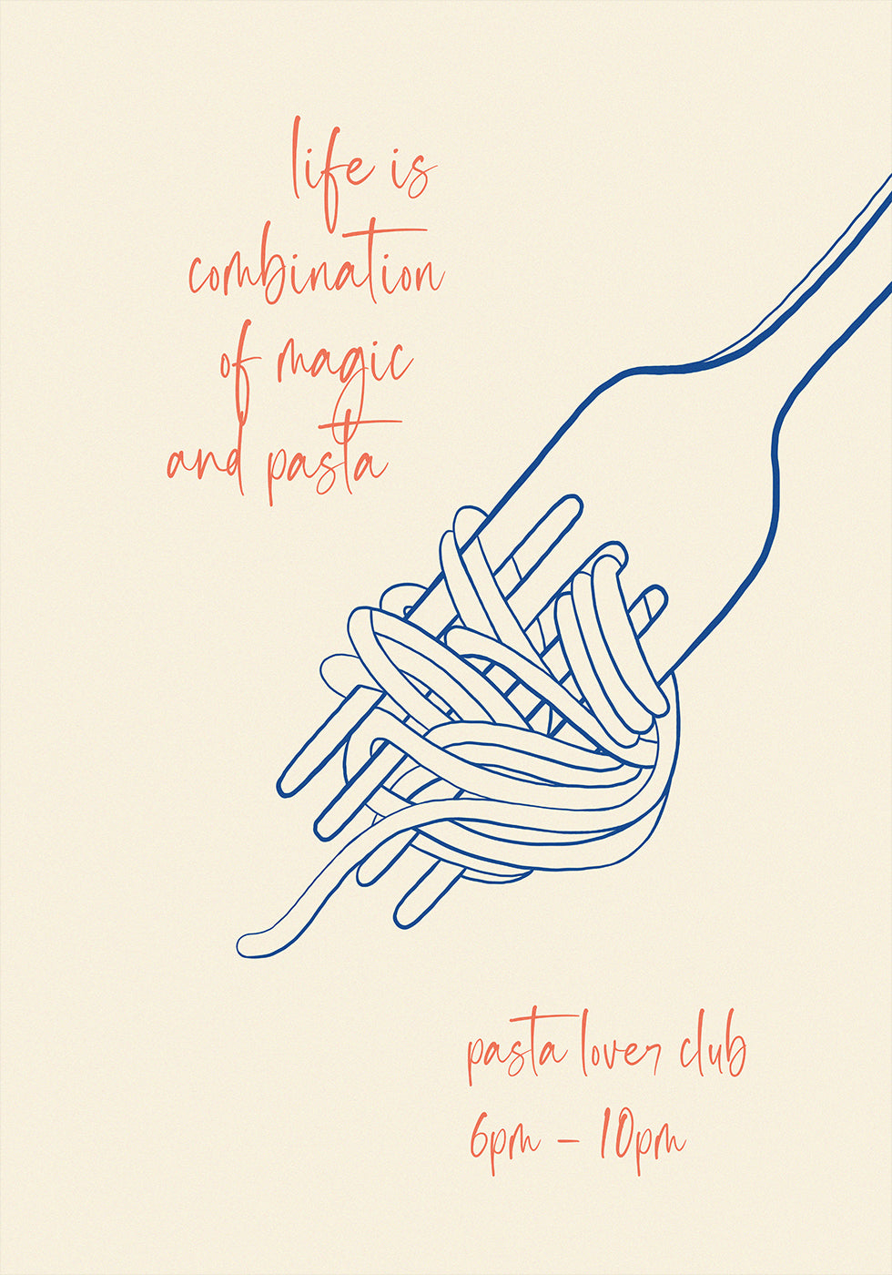 Pasta Quote Print, Fork and Spaghetti, Magic and Pasta, Italian Food Lover Plakat - Posterbox.dk