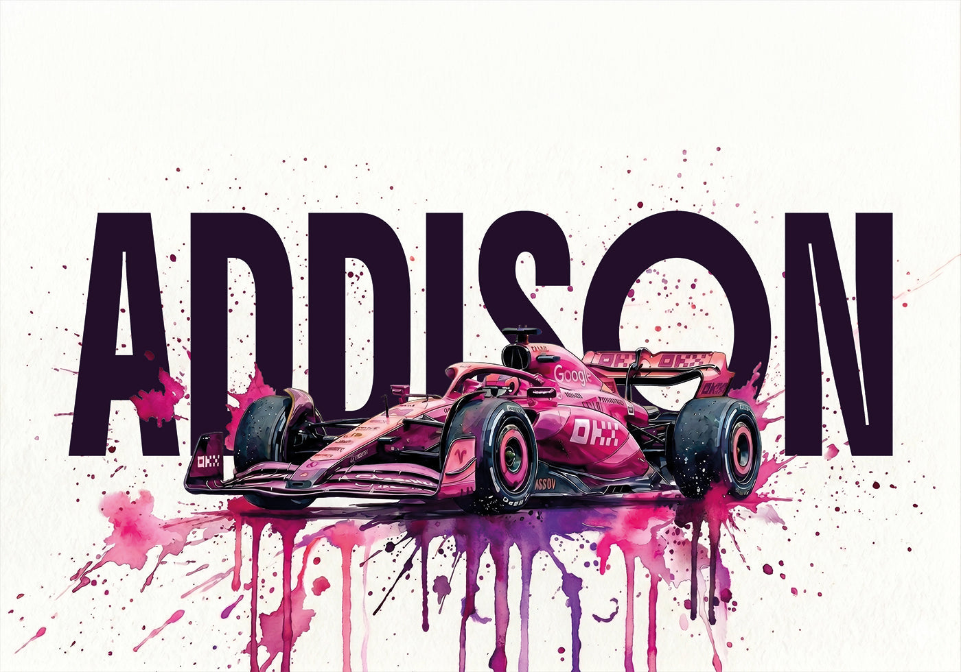 Pink Racing Car with Name Personal - Posterbox