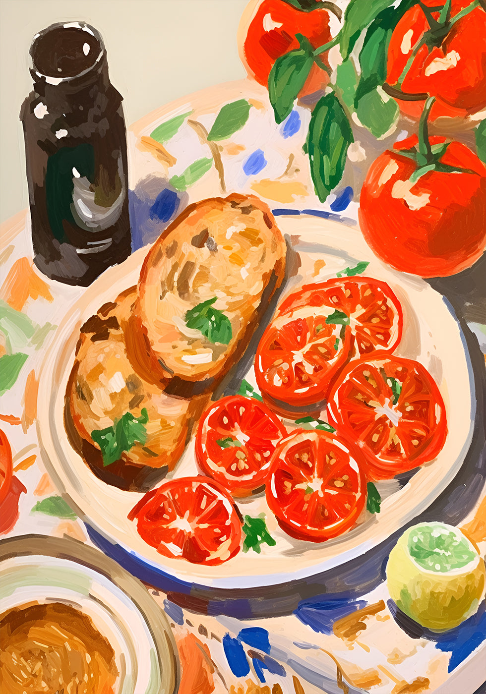 Tomatoes and Toast, Mediterranean kitchen Plakat - Posterbox.dk