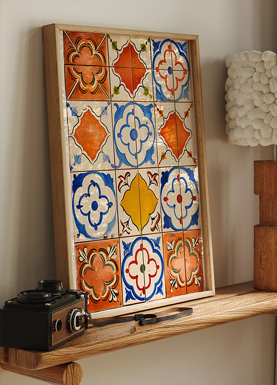 Vintage Mediterranean Tiles, Colorful Ceramic Patter Plakat - Posterbox.dk