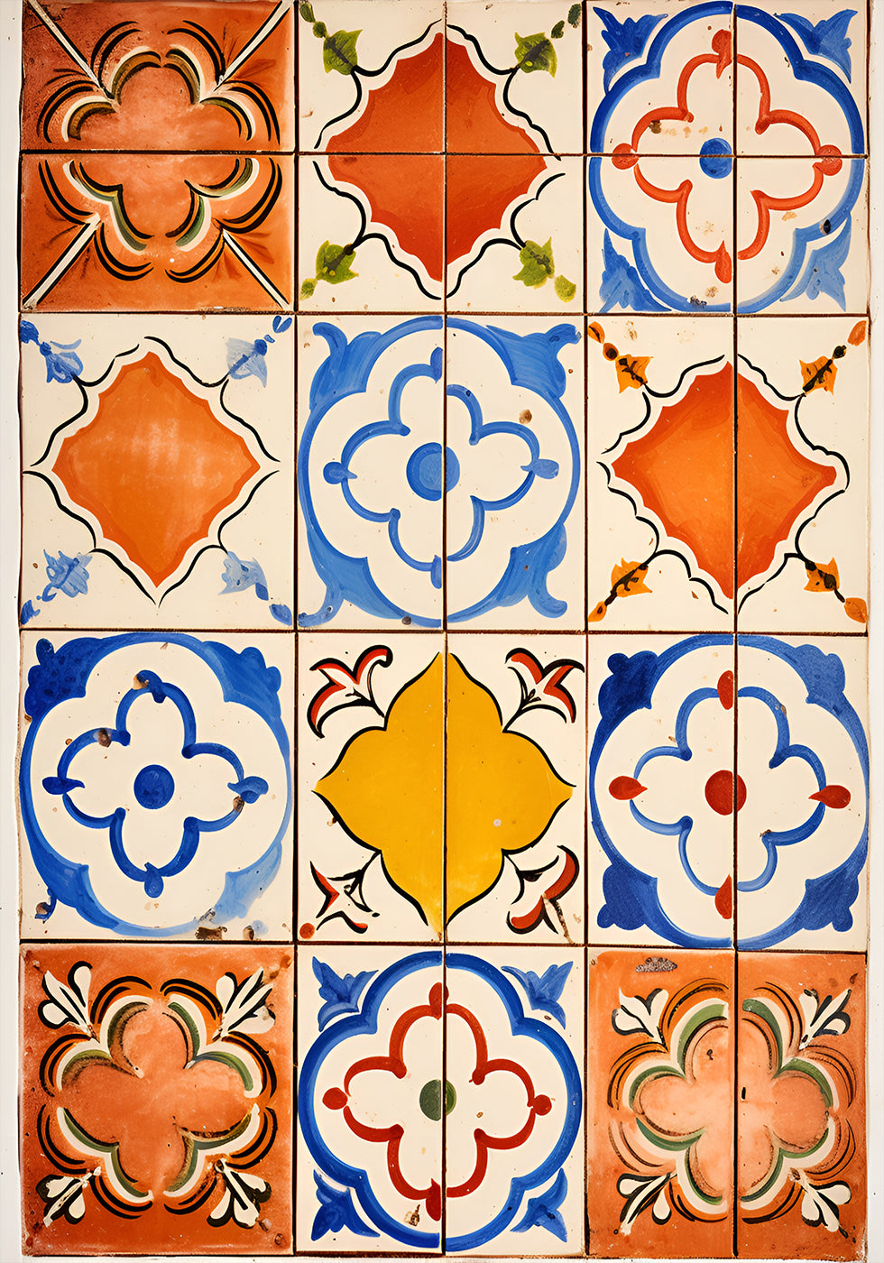 Vintage Mediterranean Tiles, Colorful Ceramic Patter Plakat - Posterbox.dk