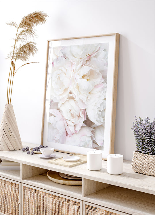 White Peonies, Soft Romantic Floral Close-up Plakat - Posterbox.dk