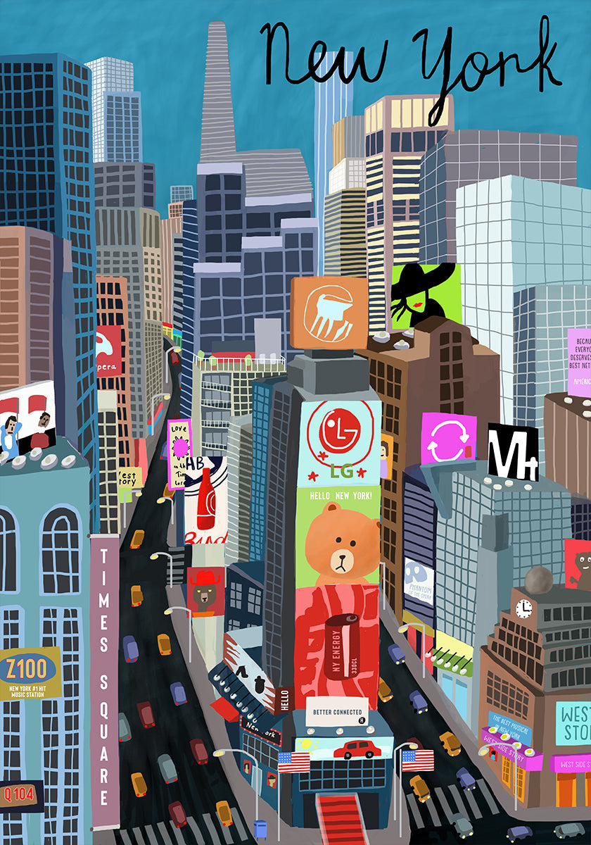 Times Square, New York Ilustrace umělkyně Carla Daly