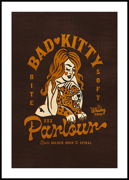 Bad Kitty Pin Up Art. Dive Bar Cocktail Poster (NEW) - Posterbox