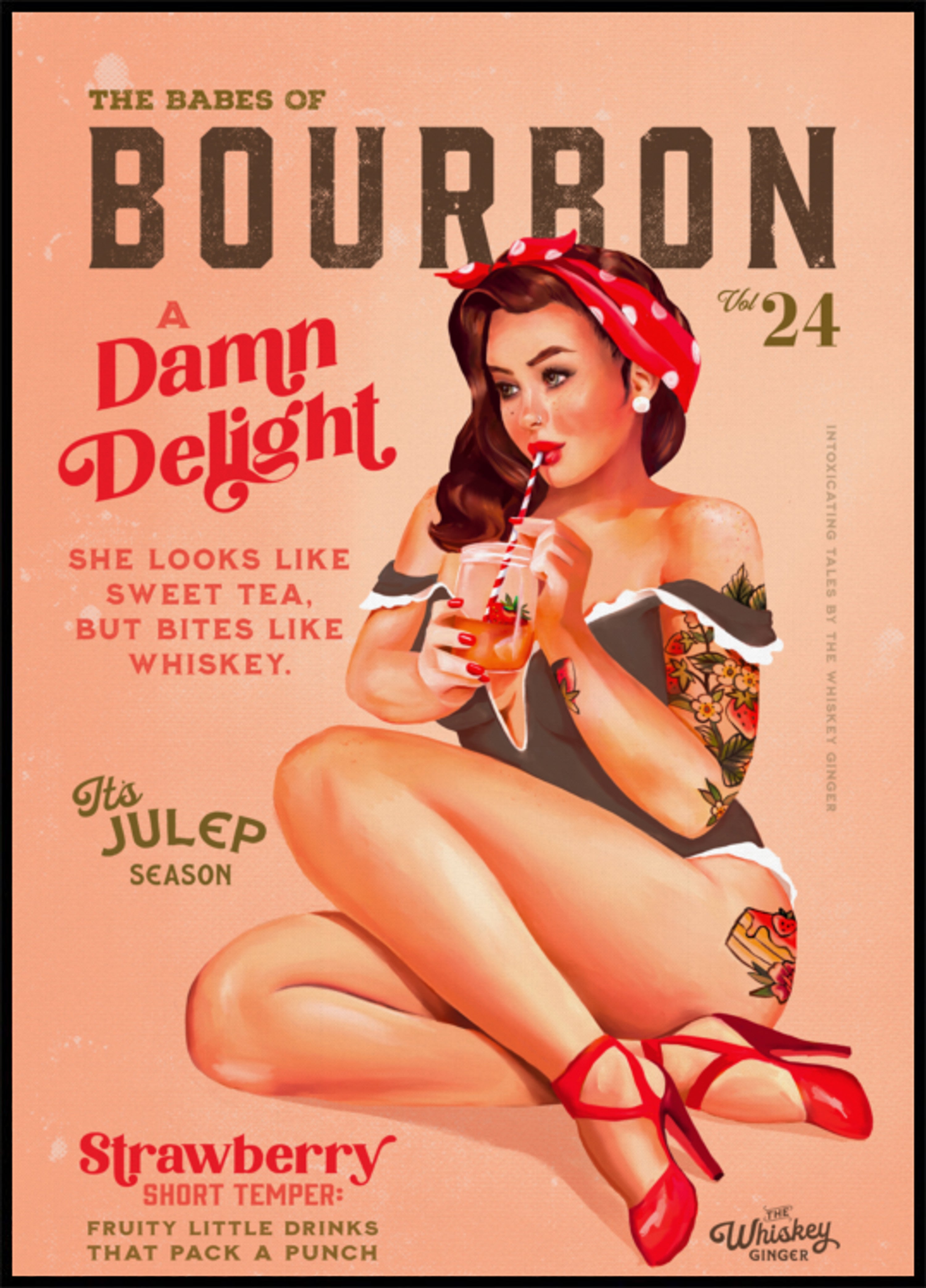 Bourbon Babes Vol 22 Vintage Plakát Dívka Pije Koktejl