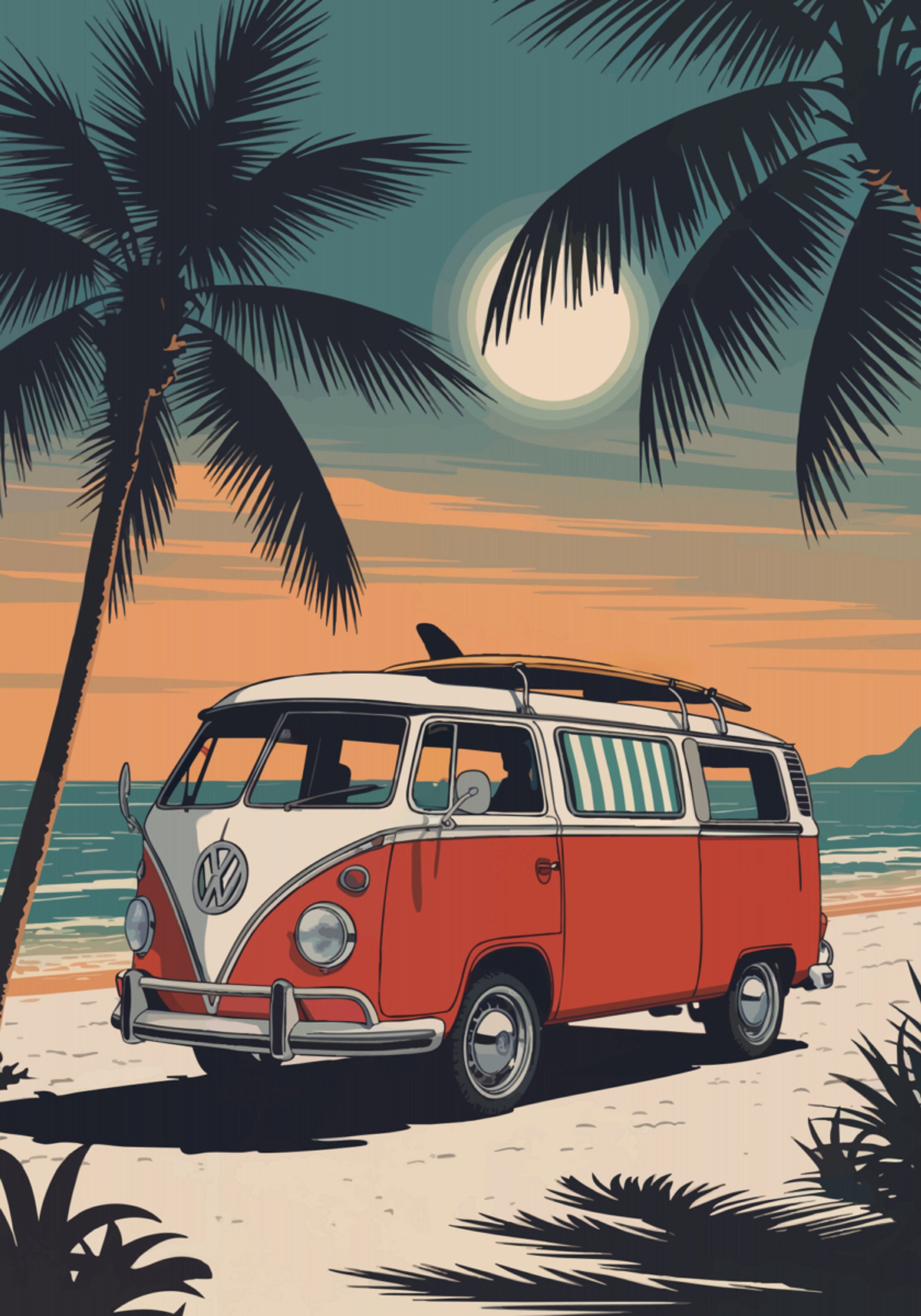 Vintage Beach Van Západ slunce