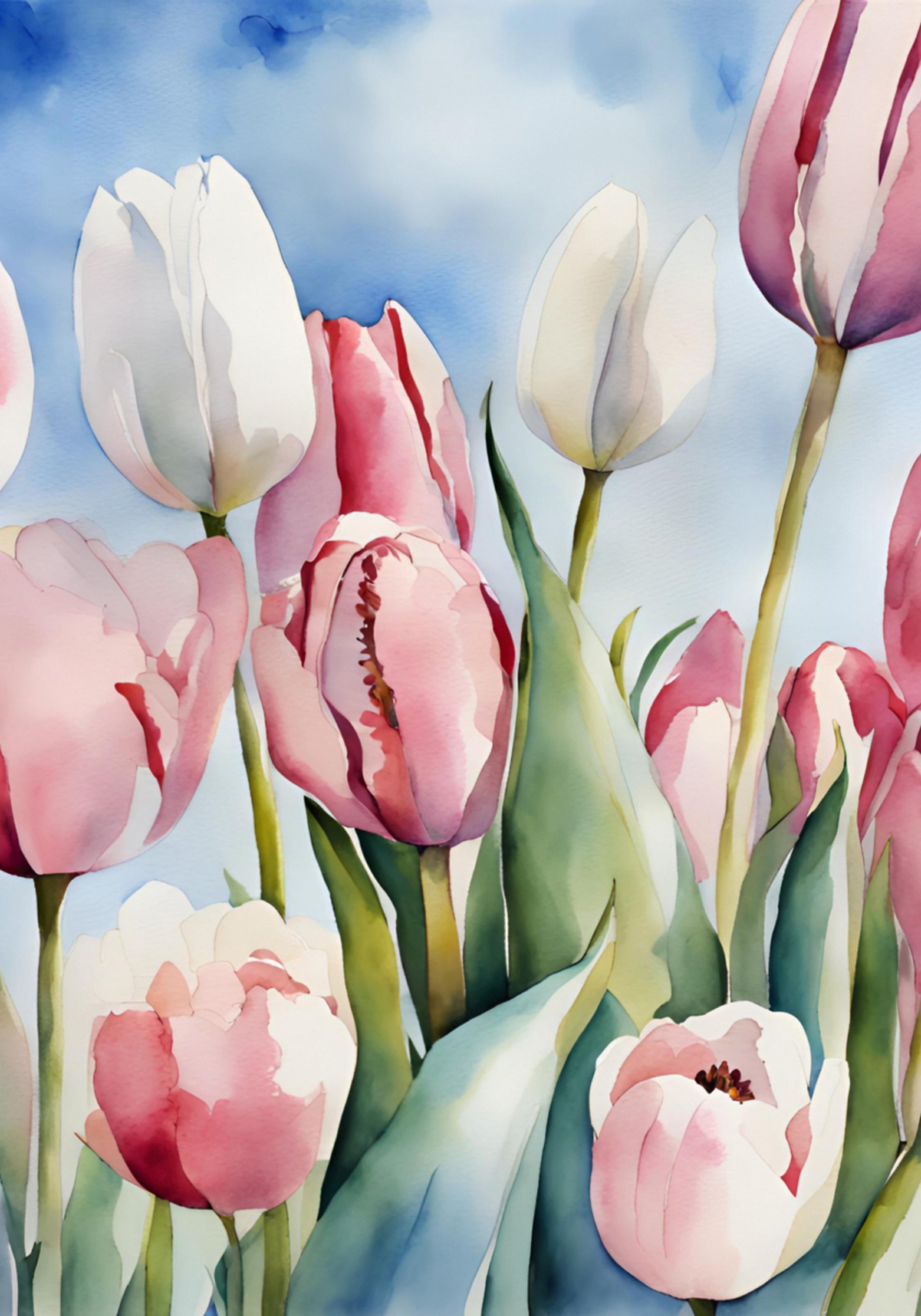 Akvarel jarní tulipány