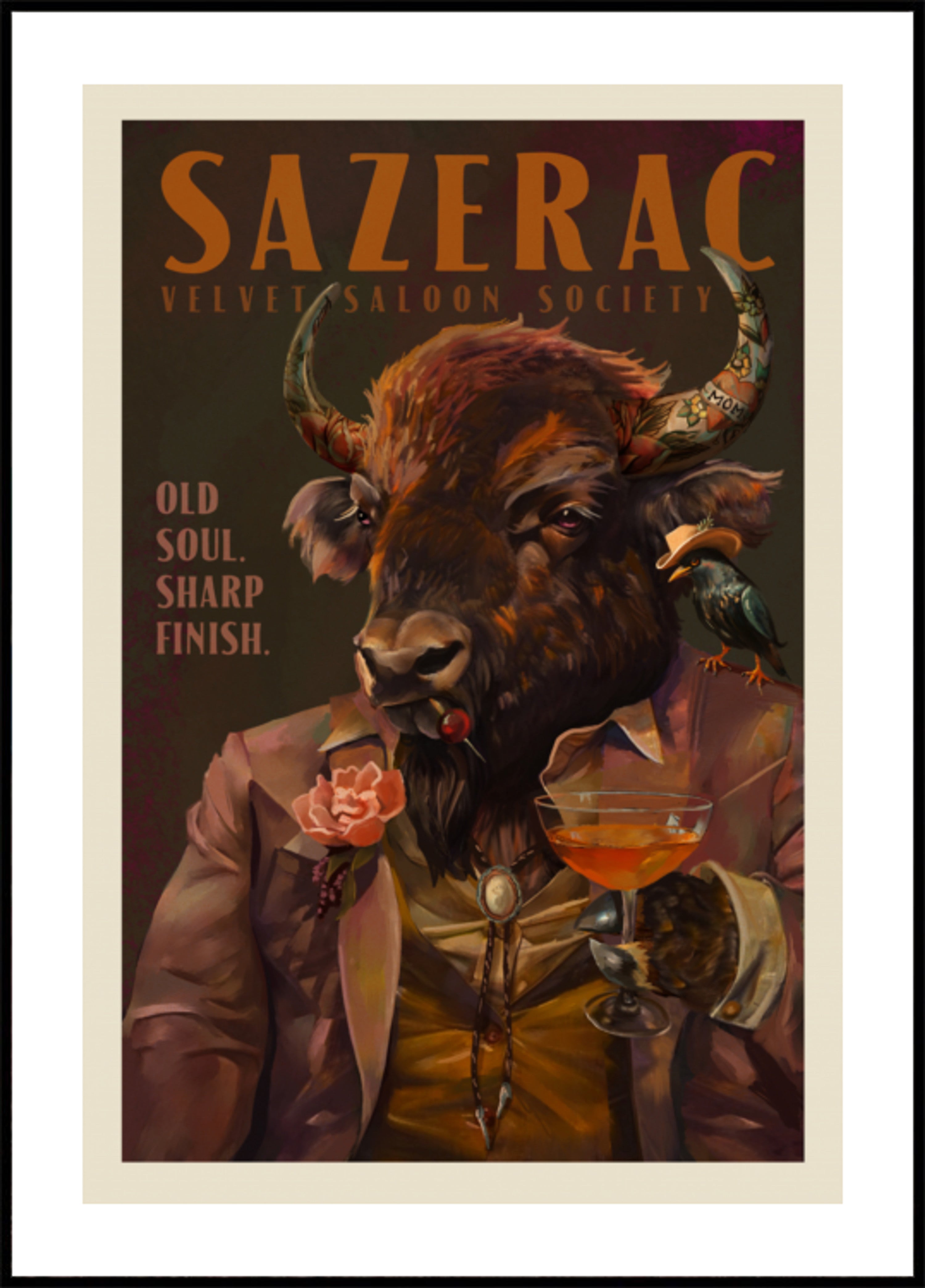 Koktejl Buffalo Drinking Sazerac. Alcohol & Liquor Bar Art