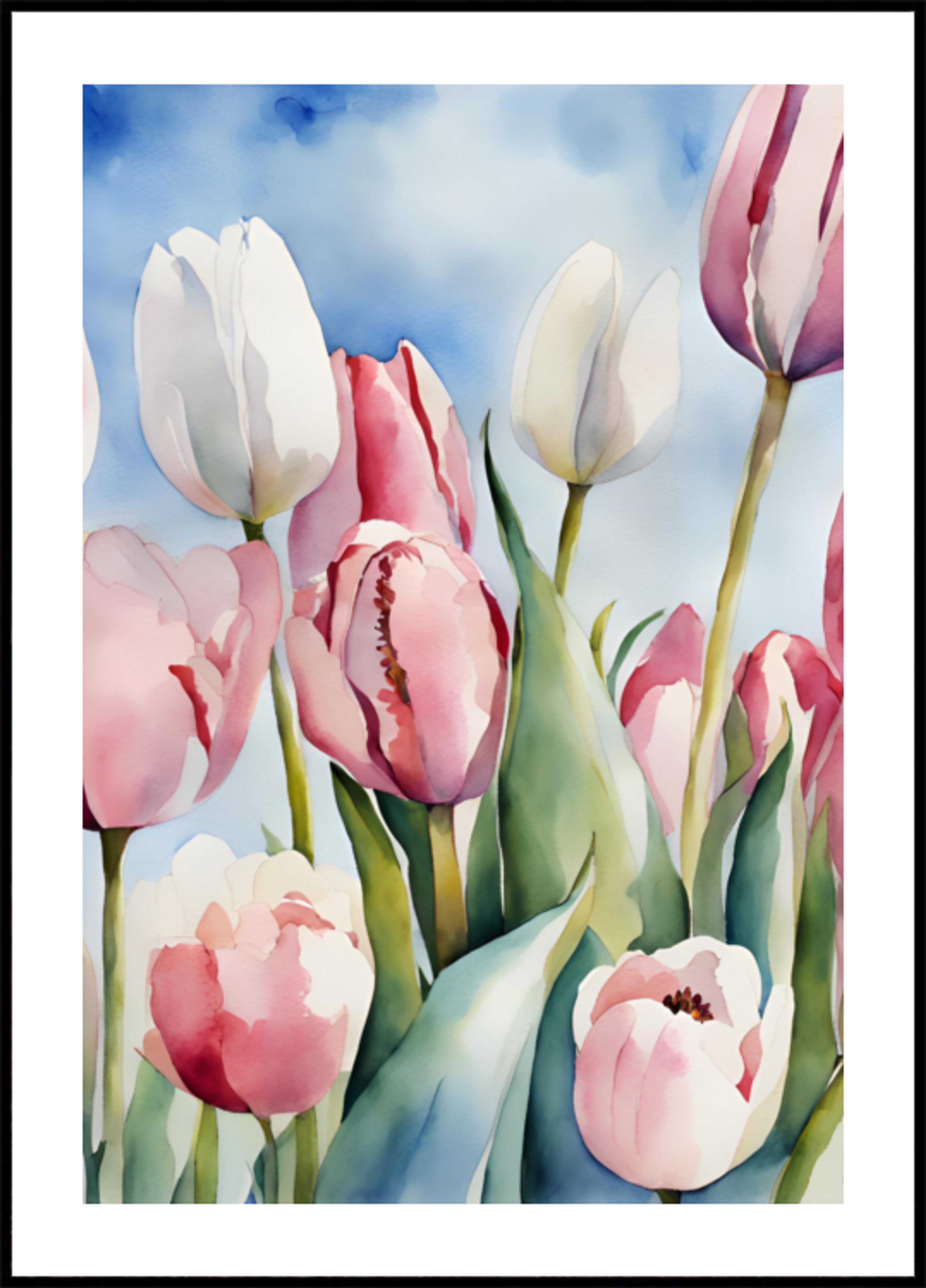 Akvarel jarní tulipány