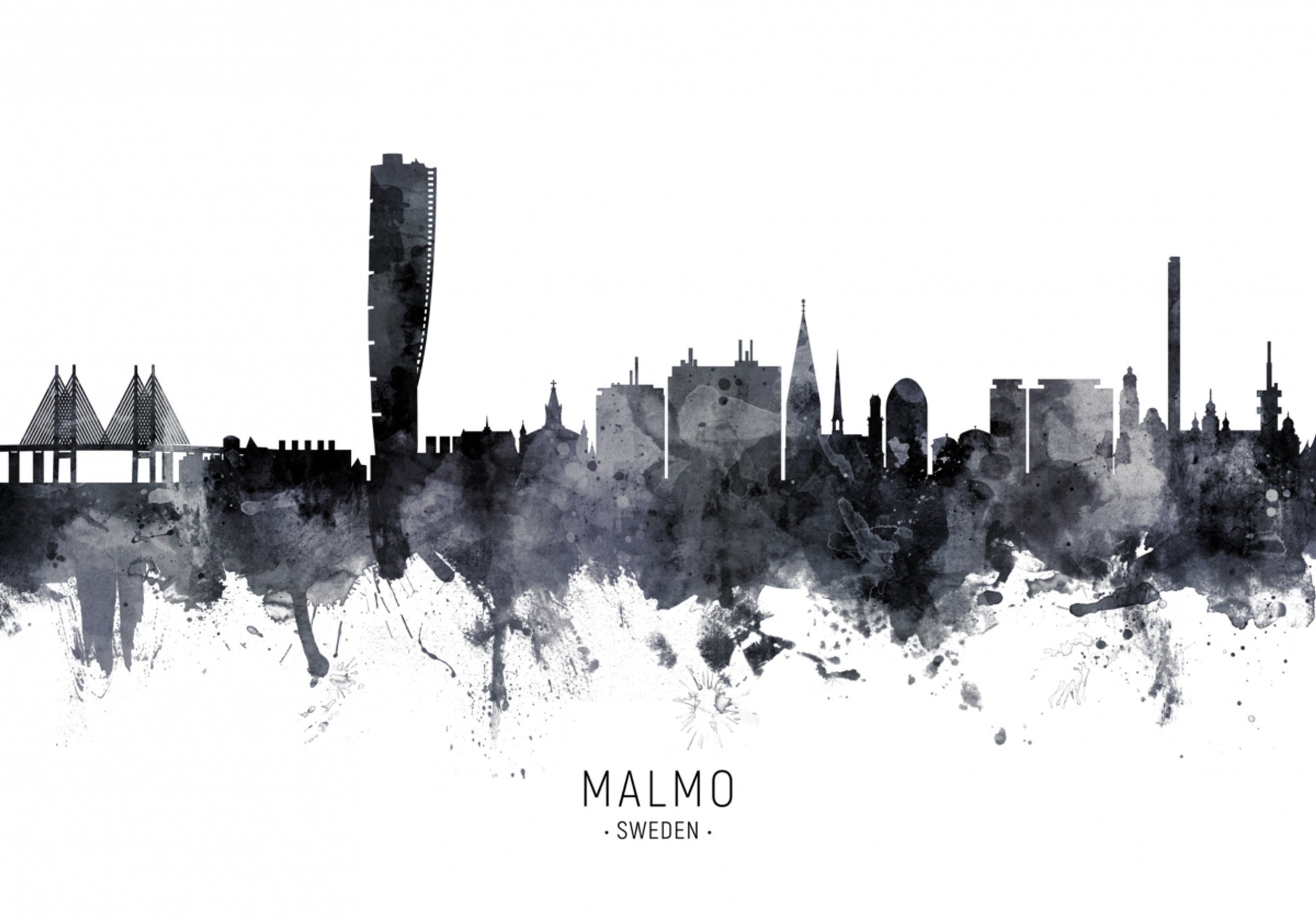 Malmö Skyline akvarel