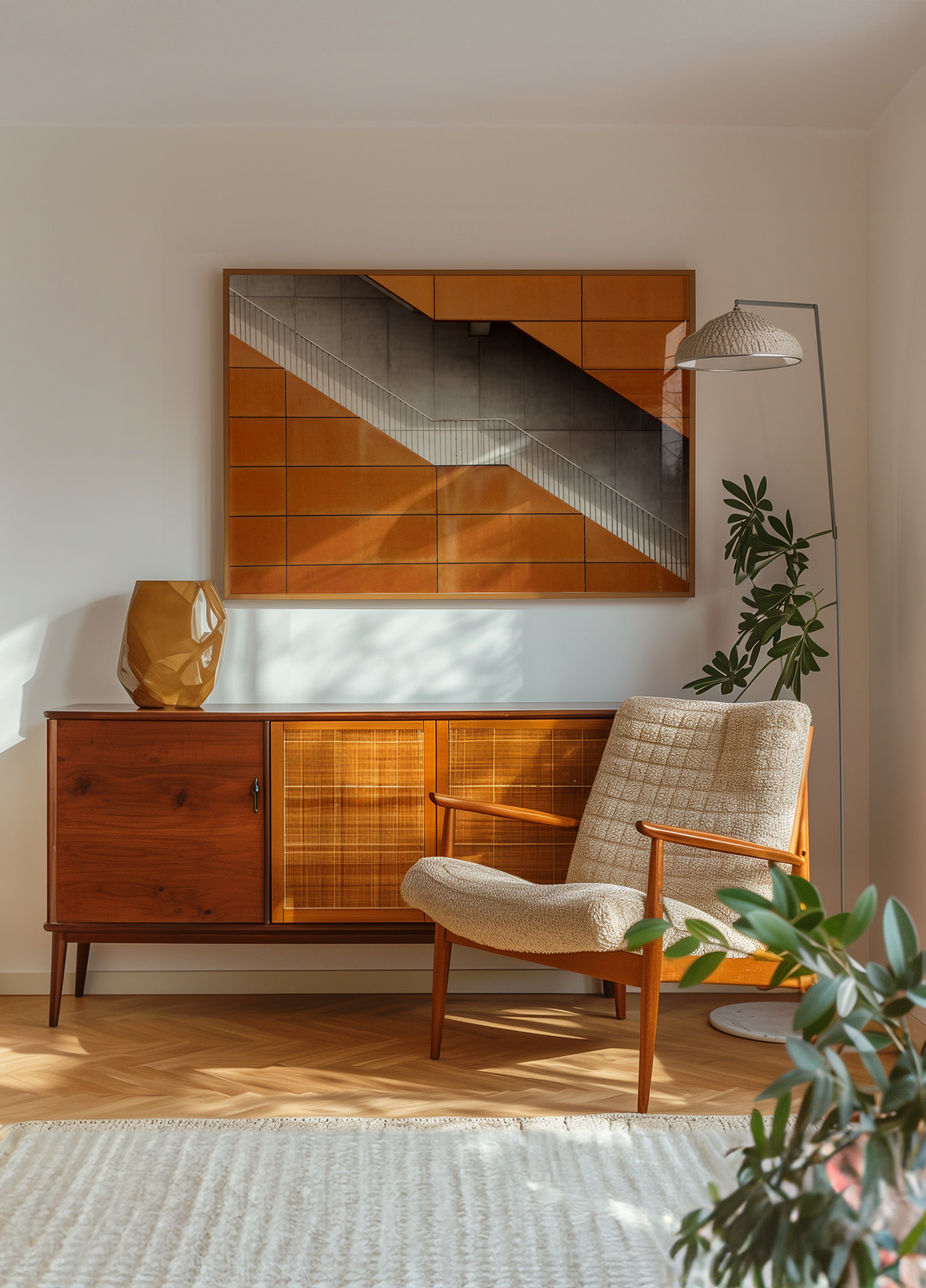 Oranžové diagonální schodiště