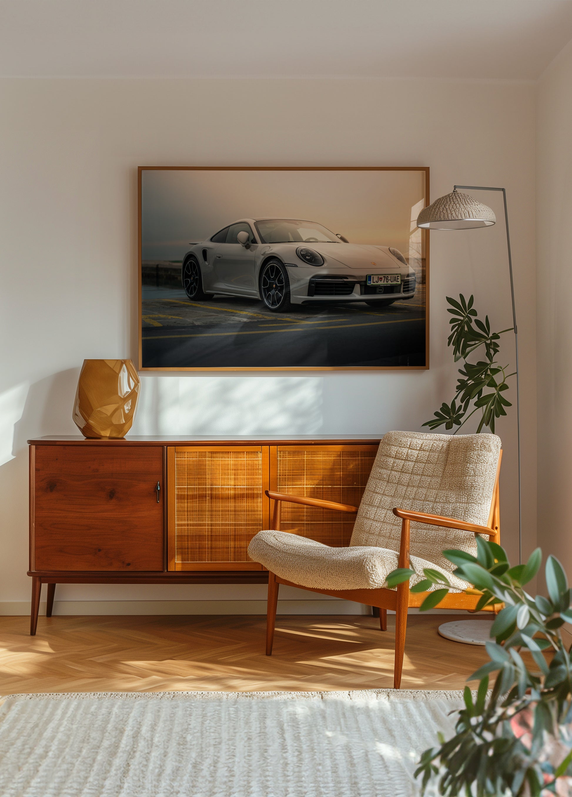 Západ slunce moderní sportovní auto