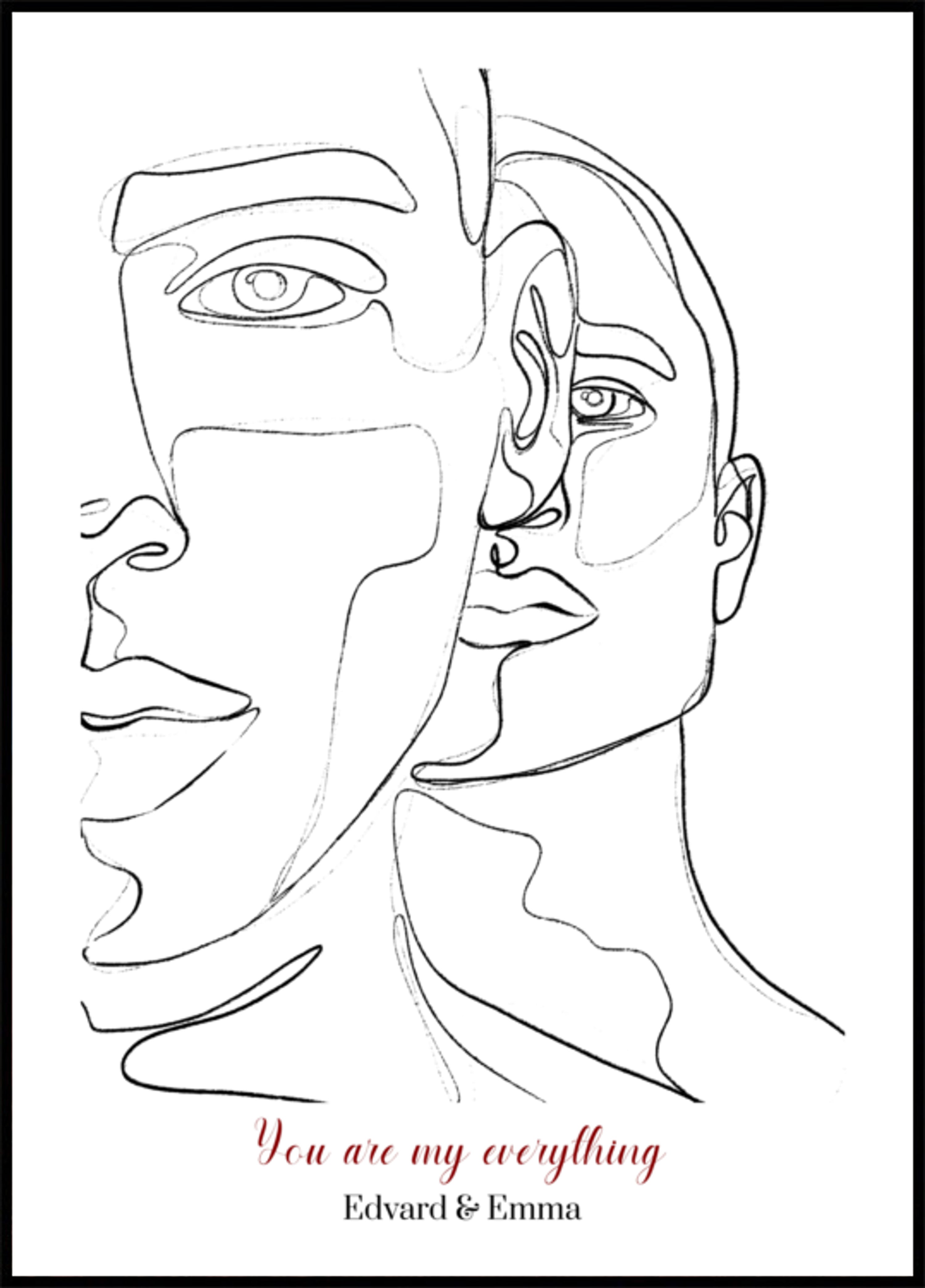 Minimalistický párový portrét v čárové kresbě