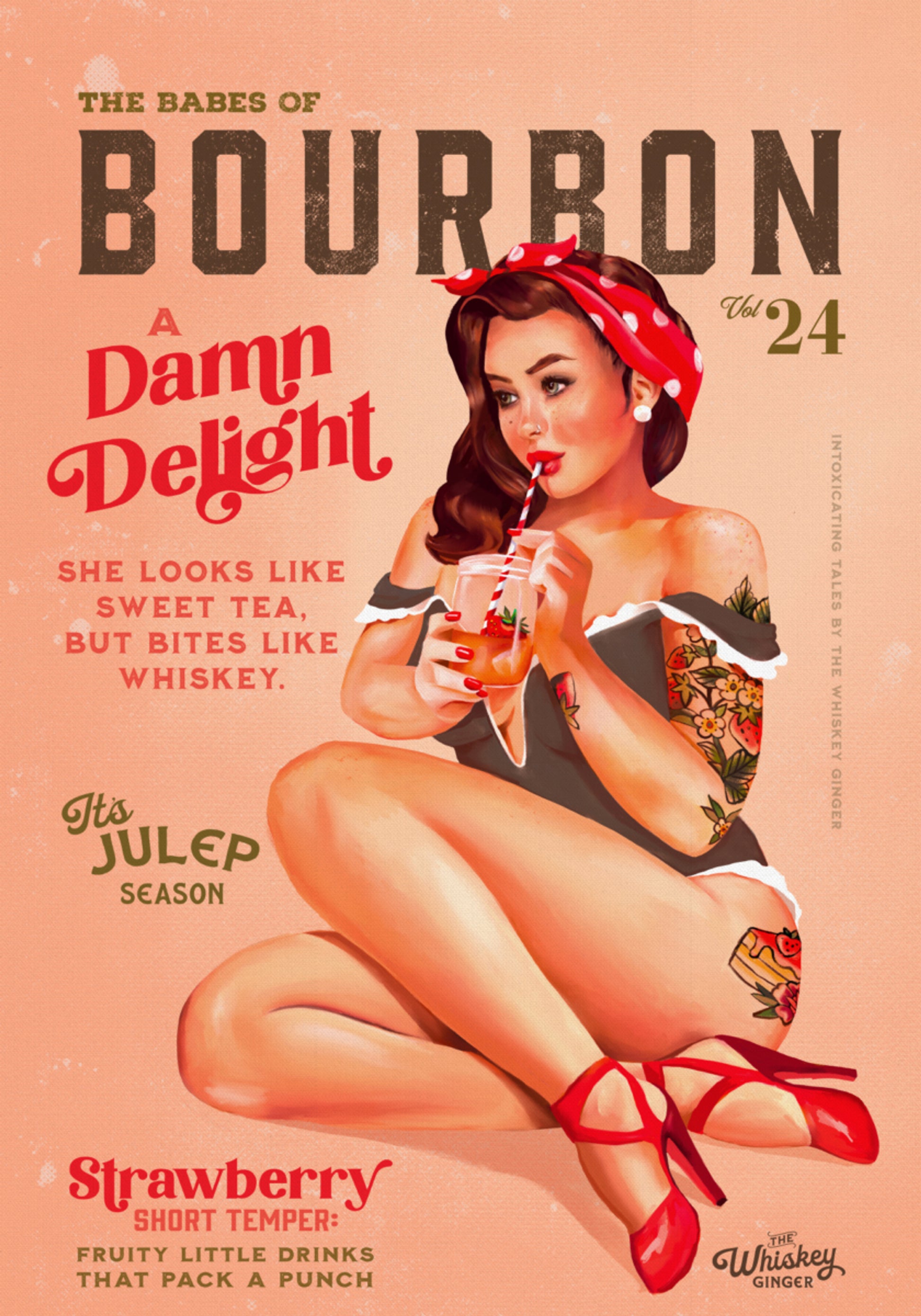 Bourbon Babes Vol 22 Vintage Plakát Dívka Pije Koktejl