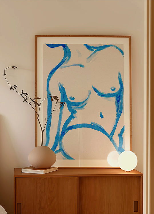 Blue Contour Nude Plakat - Posterbox